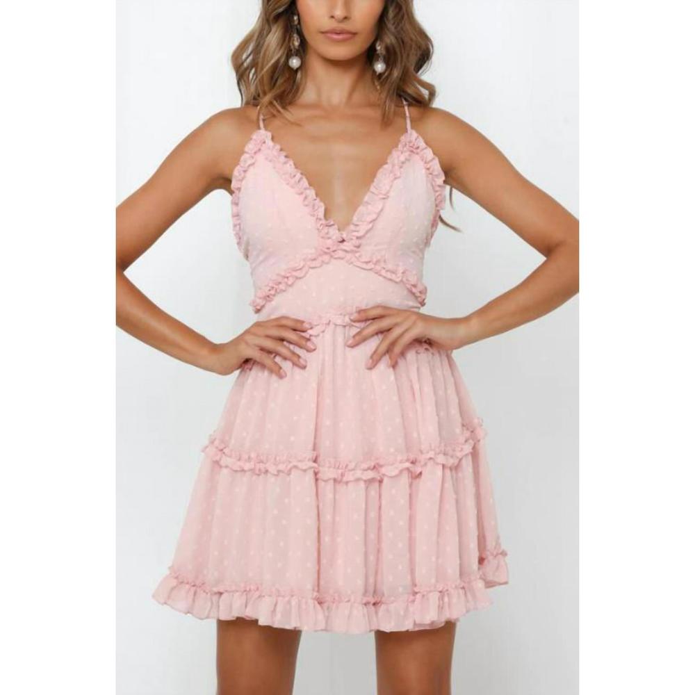 NEW ONE AND ONLY COLLECTIVE tiered mini dress in blush pink